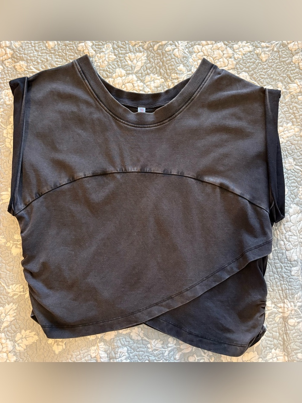 FP Movement Hot Shot Crossover Top in Washed Black - Ruched Side Crop Muscle Tee - Picture 9 of 12